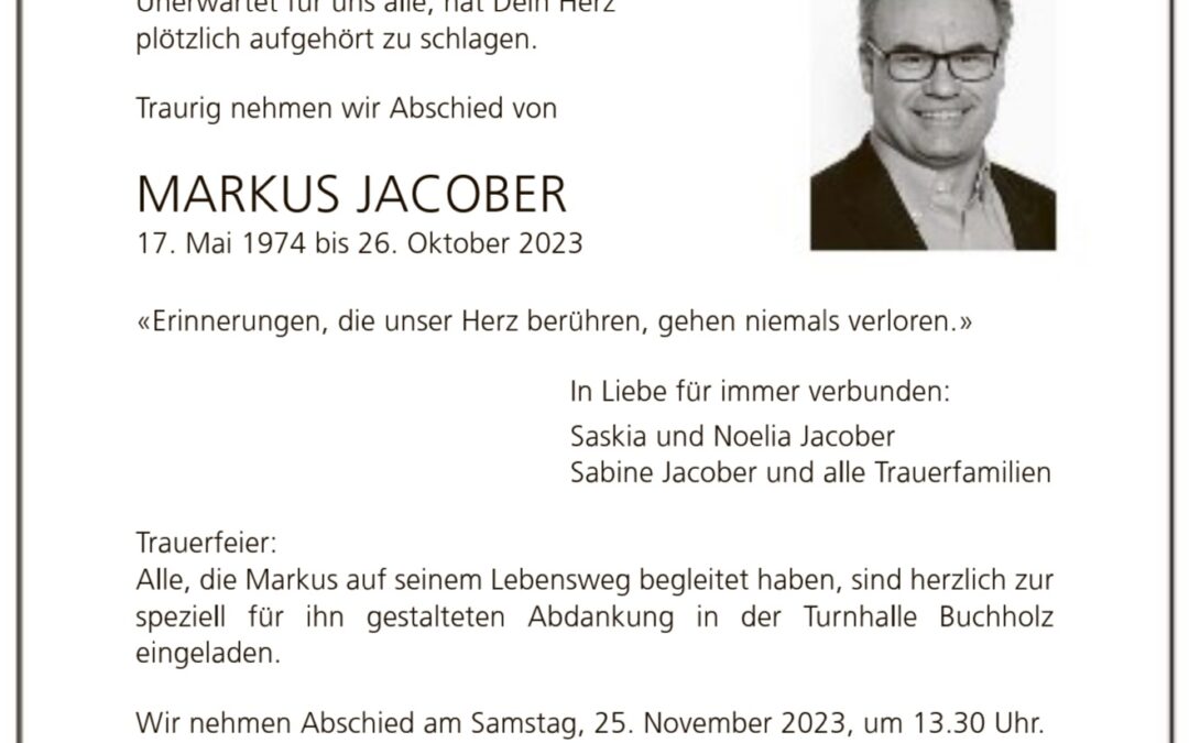 Freimitglied Markus Jacober verstorben